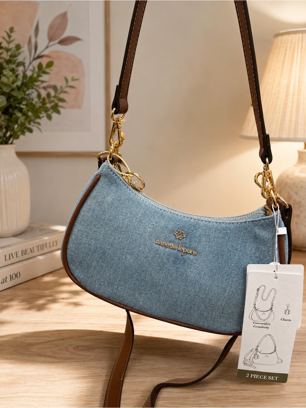 nanette lepore Denim Crescent Shoulder Bag